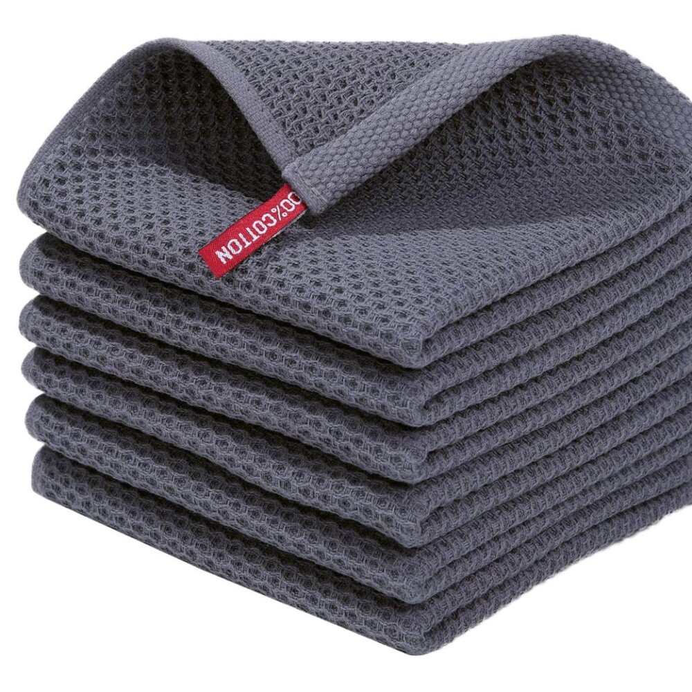 6-Pack 100% Cotton Waffle Weave Dish Cloths – Ultra-Soft, Absorbent & Quick-Dryi